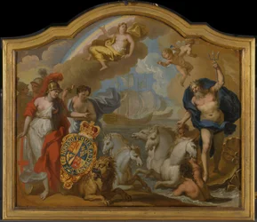 Allegorie op de macht van Groot-Brittannië over zee, ontwerp voor een decoratief paneel voor de ceremoniële koets van George I