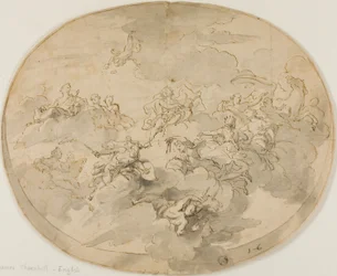 Ontwerp voor Plafondfresco: Apollo en de Muzen met Minerva die Onwetendheid Vernietigt