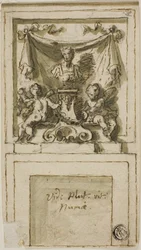 Ontwerp voor de bovenmantel van een schoorsteenmantel met buste van Pompilius Numa