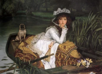 Jonge vrouw in een boot.