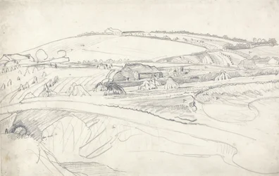 Landschap met Boerderij en Korenstokken