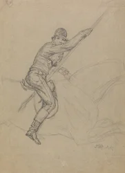 Sir Charles Blunt jaagt op het zwijn en ontsnapt aan de tijger: een studie voor een van de vier schilderijen van Ward uit 1815