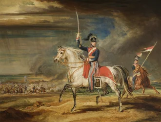 Sir John Leicester, Bt, oefent zijn regiment van Cheshire Yeomanry op de zandstranden van Liverpool