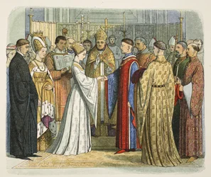 Huwelijk van Hendrik V en Catherine van Frankrijk, 2 juni 1420, uit A Chronicle of England BC 55 to AD 1485, uitgegeven Londen, 1863