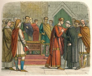De koning maakt de Engelse leiders het hof, ca. 1066, 1864