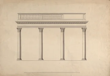 Cobham Hall, Kent: aanzicht van de zuilengang met balustradeborstwering