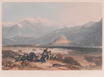 Uitzicht op Bala Hissai en de stad Kabul, met de Britse kantonnementen vanaf de Ba Marco-heuvel