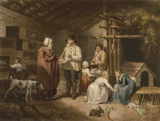 Konijnen verkopen, gegraveerd door William Ward (1796)