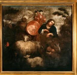 Herder met geiten en ezel