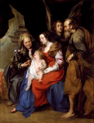 Portret van de heilige familie met Sint Anna, moeder van Maria en een engel