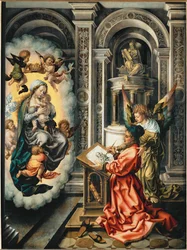 Sint Lucas schildert de Madonna (schilderij op eikenhout)