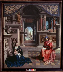 De heilige Lucas schildert de Madonna. Schilderij van Jan Gossaert, genaamd Mabuse (ca. 1478-1532), 1515, afmetingen 205 x 230 cm, Praag, Nationale Galerie