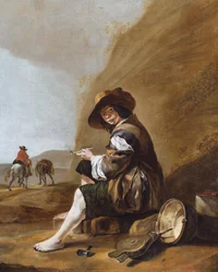 Een boerenjongen, zittend en rokend (olieverf op doek)