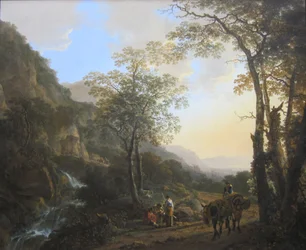 Dutch: Zuidelijk berglandschap met rustende herders An Italianate Landscape with Travelers on a Path