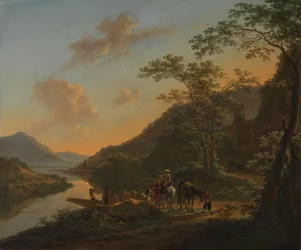 Italiaans landschap met veerboot