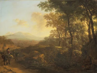 Italiaans landschap met ezeldrijver, ca. 1645-1650 (olieverf op paneel)