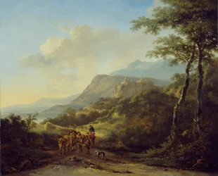 Italiaans landschap met reizigers