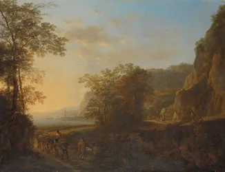 Italiaans landschap met uitzicht op een haven