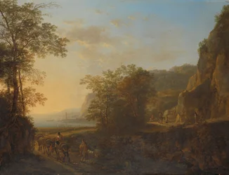 Italiaans landschap met uitzicht op een haven