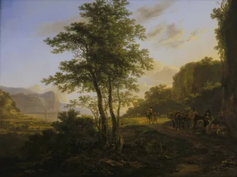 Italianiserend landschap met reizigers