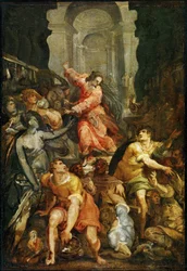 Jezus verdrijft de kooplieden uit de tempel (schilderij op populierenhout)