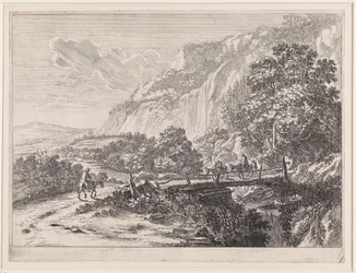 Landschap met houten brug bij Sulmona nabij Tivoli
