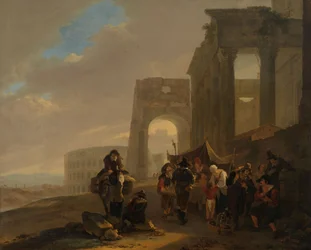 Straatbeeld met Romeinse ruïnes