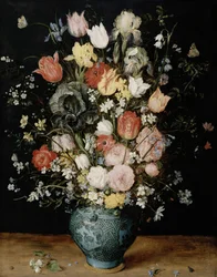 Bloemen in blauwe vaas, ca. 1608