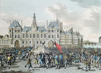 De hoofden van Launay en Flesselles gepresenteerd voor het stadhuis, 14 juli 1789, 1795