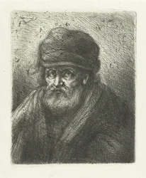 Oude man met baard en muts