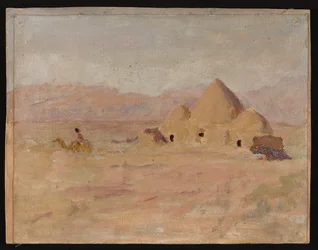 Monument op een Kirgizisch graf in de steppe. Van een reis naar Turkestan