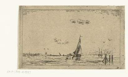 Riviergezicht met zeilschip