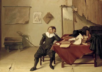 Interieur van een Kamer met een Man aan een Tafel, 17e eeuw