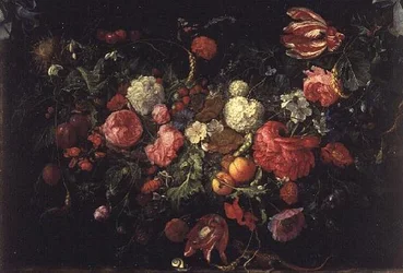 Stilleven van Bloemen en Fruit