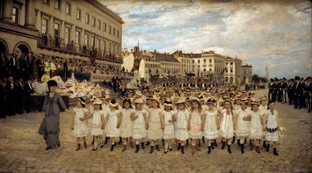 De parade van de scholen in 1878