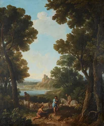 Een Klassiek Landschap met Herders en Ruiter