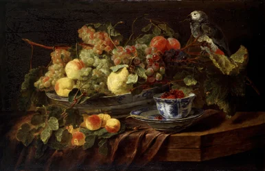 Stilleven met fruit en papegaai, 1645
