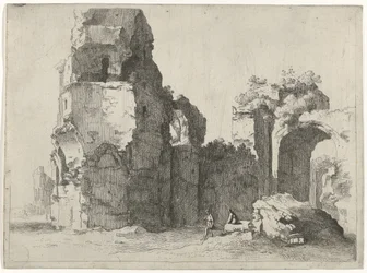 Romeinse ruïnes met twee figuren