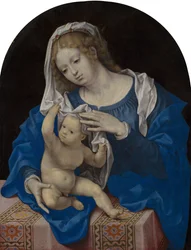 Madonna met Kind dat met de sluier speelt