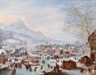 Winterse scène met schaatsers