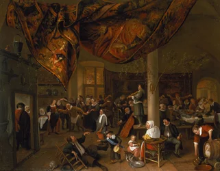 Een dorpsbruiloftsfeest met feestvierders en een danspartij, 1671