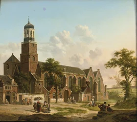 Stadsbewoners bij de Nicolaikerk, Utrecht