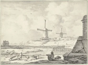 Schetsende tekenaar op de Hoogendijk, buiten de Haarlemmer Poort