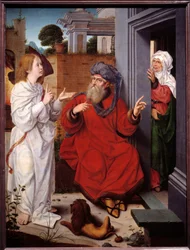 Abraham, Sarah en de engel, schilderij van Jan Provost (1465-1520)