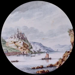 Een Uitzicht Langs de Rijn met het Dorp St. Goar en Kasteel Rheinfels