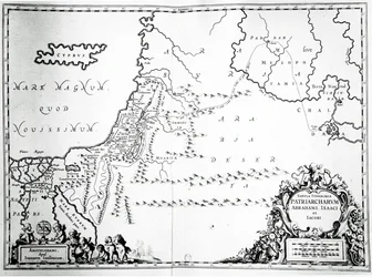 Kaart van de reizen van Abraham, Isaak en Jakob, 1652