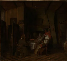Een gezinsmaaltijd in een boerenhuisje