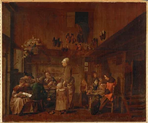 De werkplaats van een schoenmaker (schilderij op doek)