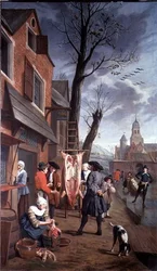 Buiten de slager (een van een serie van vier)