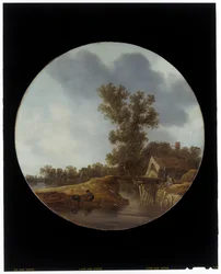 Een rivierlandschap met visser